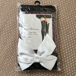 Thigh high , black with satin white bow New great for Valentines
